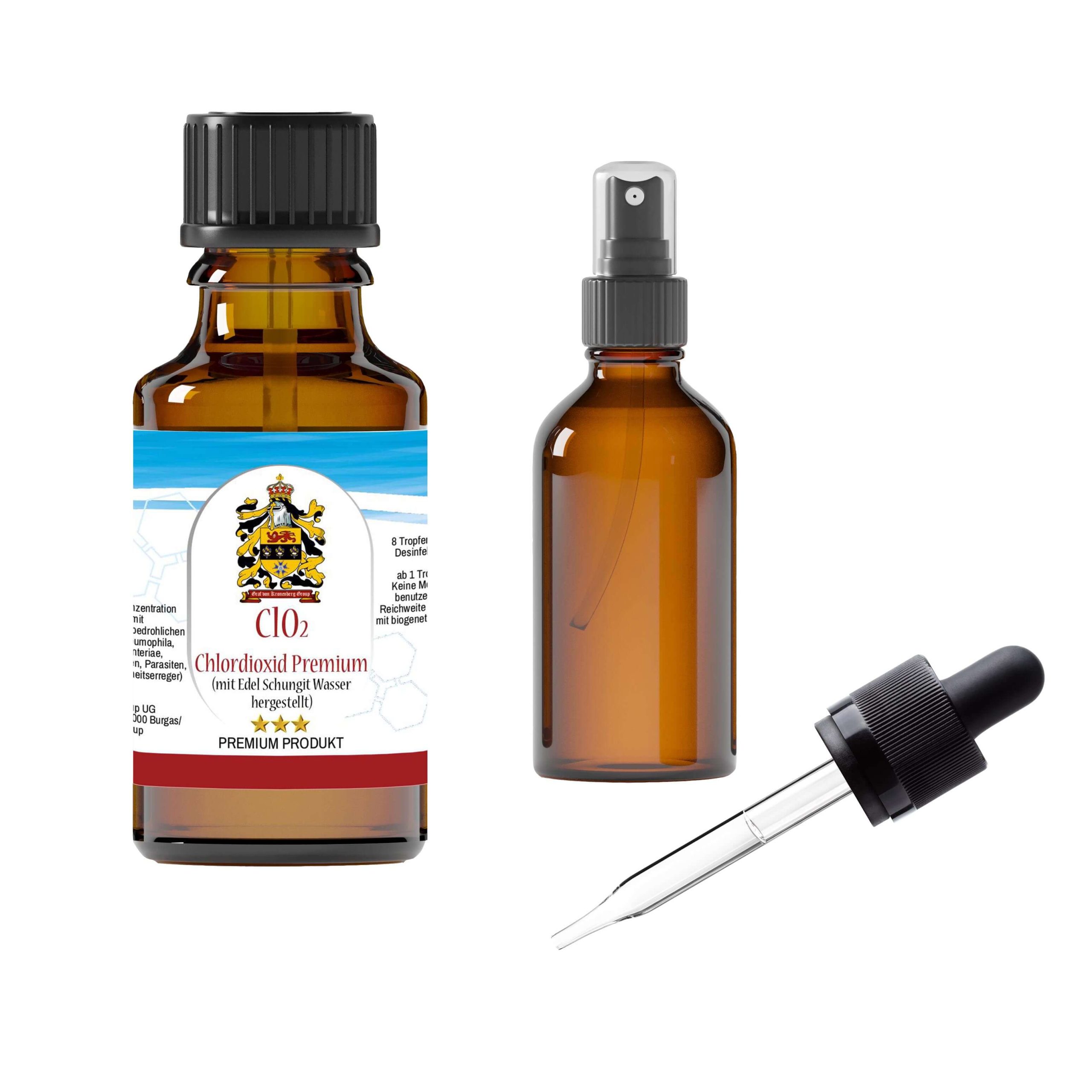 Chlordioxid Premium (CLO2 CDL CDS) mit Schungit-Wasser (“Edel-Schungit”) Vorratsflasche
