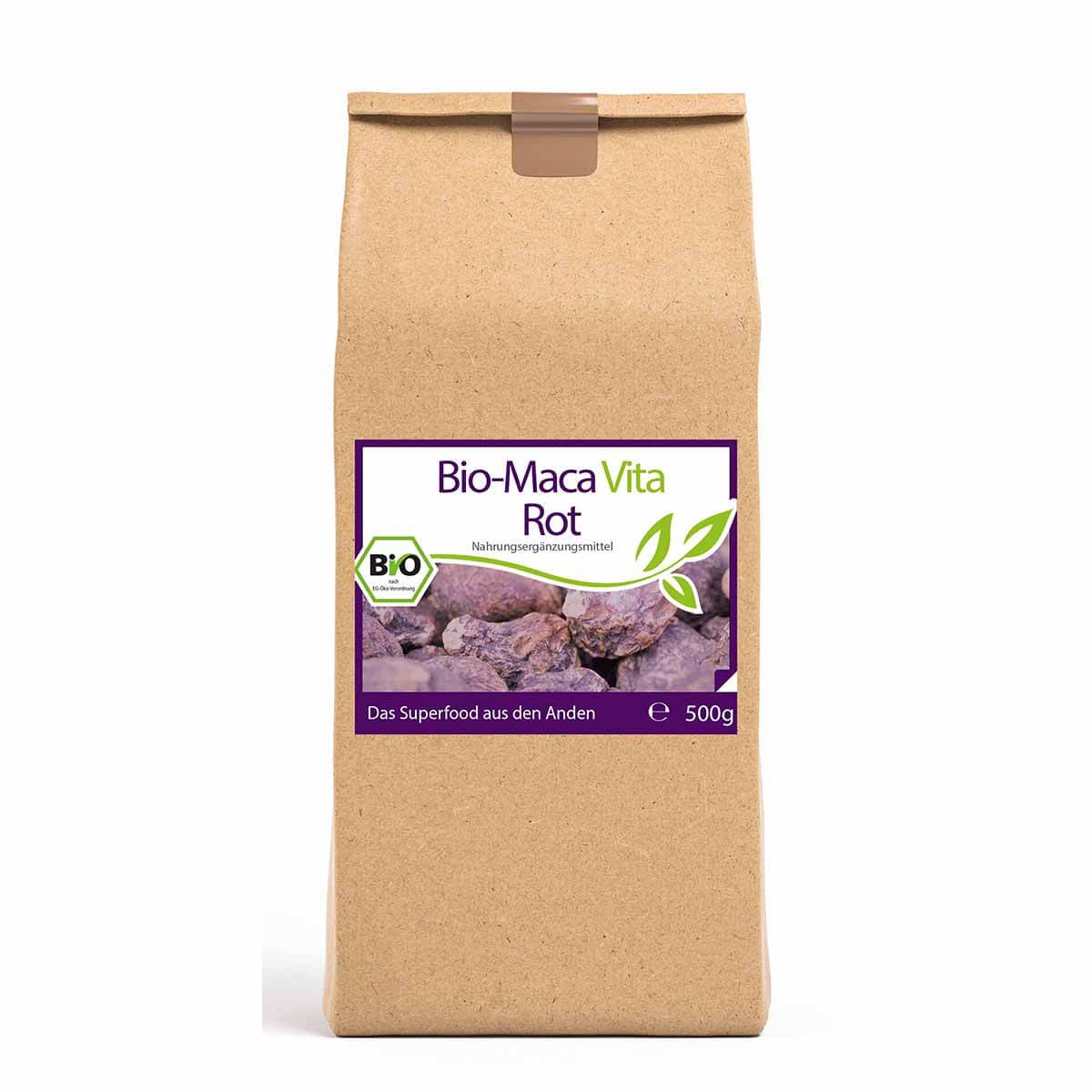 Bio-Maca Vita rot – 500 g Pulver im Vorratsbeutel